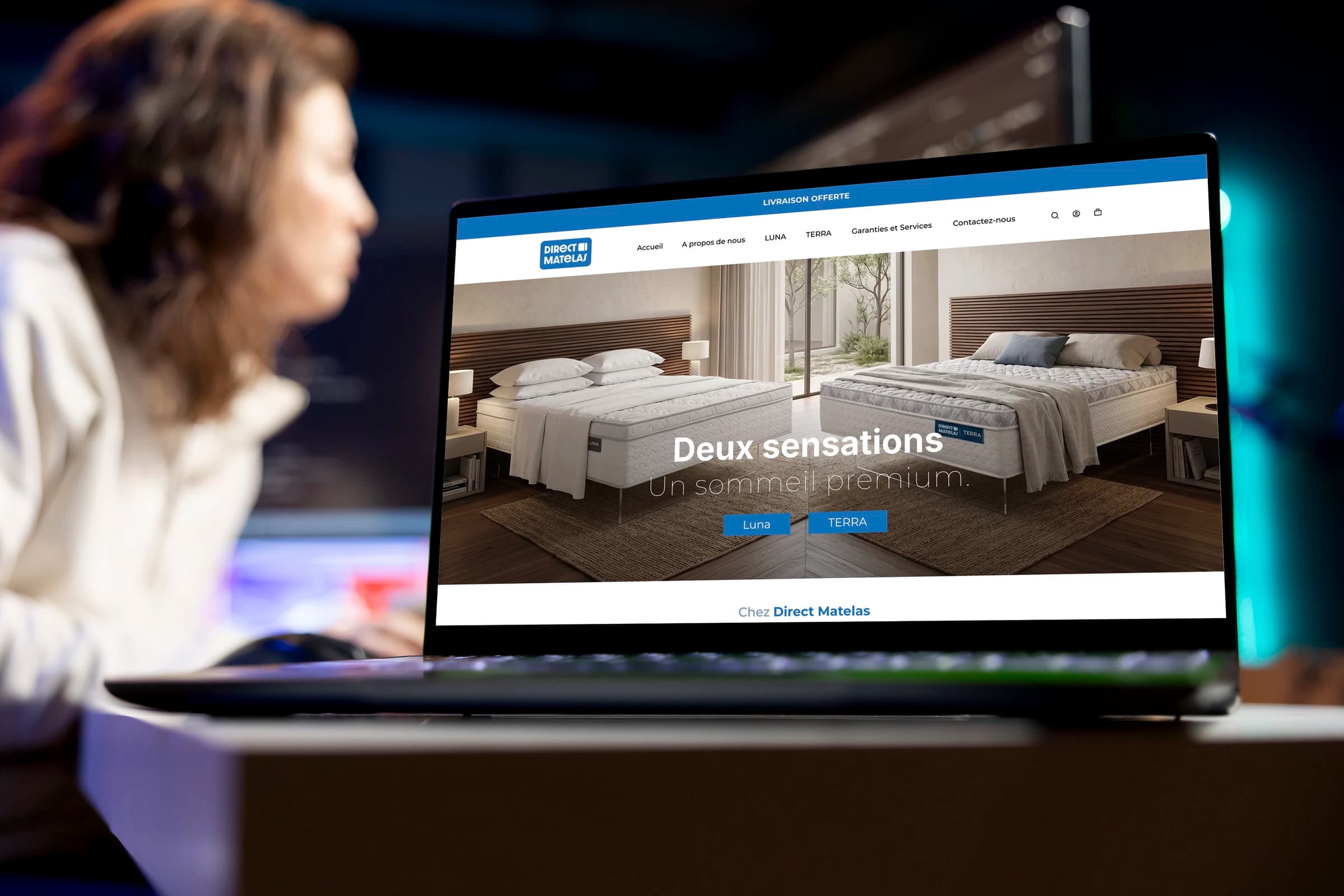 Direct Matelas: site affiché sur un ordinateur portable