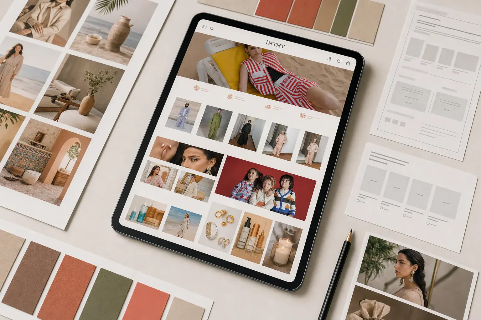 Direction artistique et architecture produit du site e-commerce Irthy